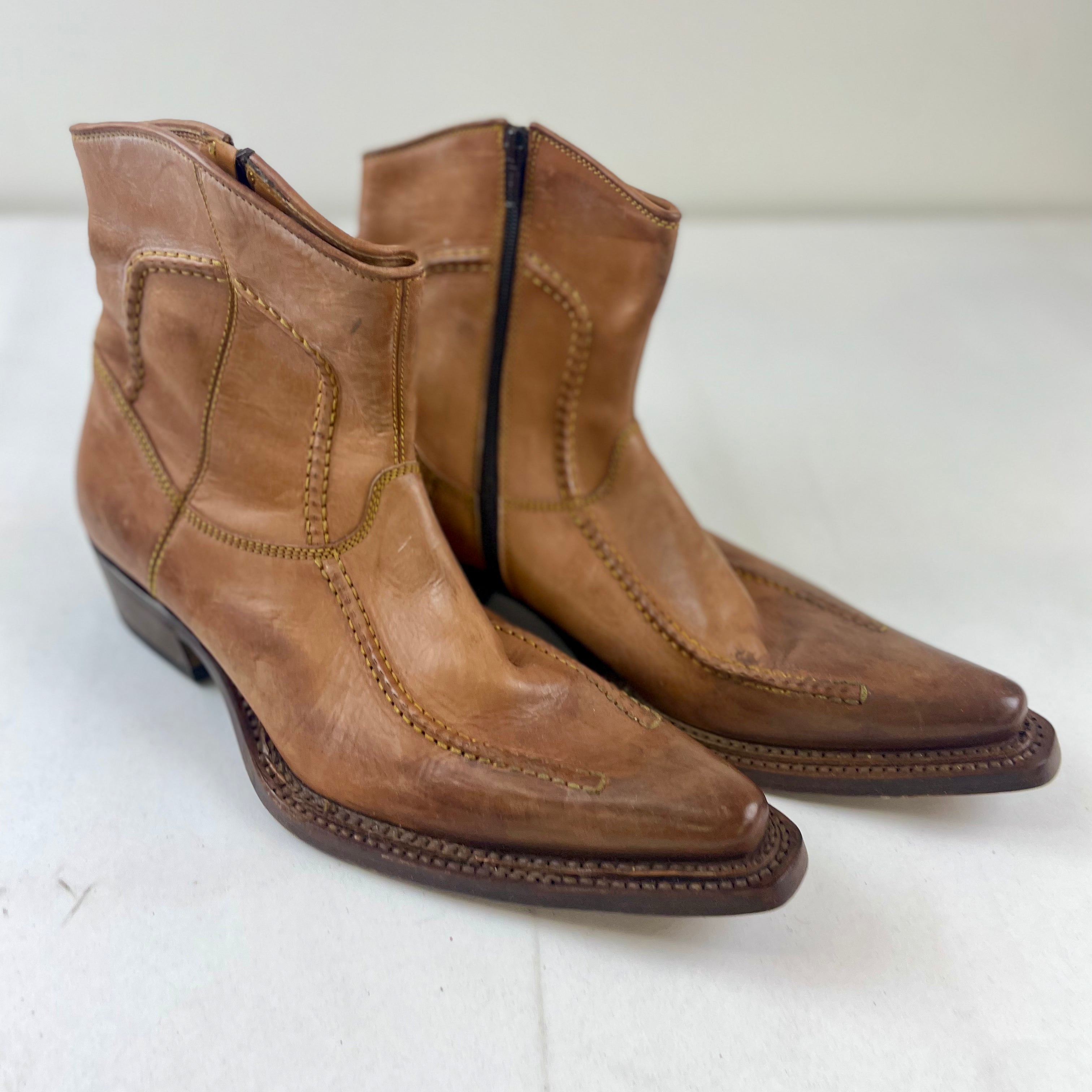 Vintage Leather Ankle Cowboy Boots