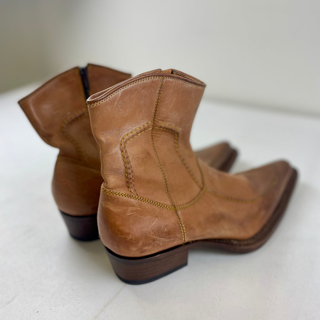 Vintage Leather Ankle Cowboy Boots