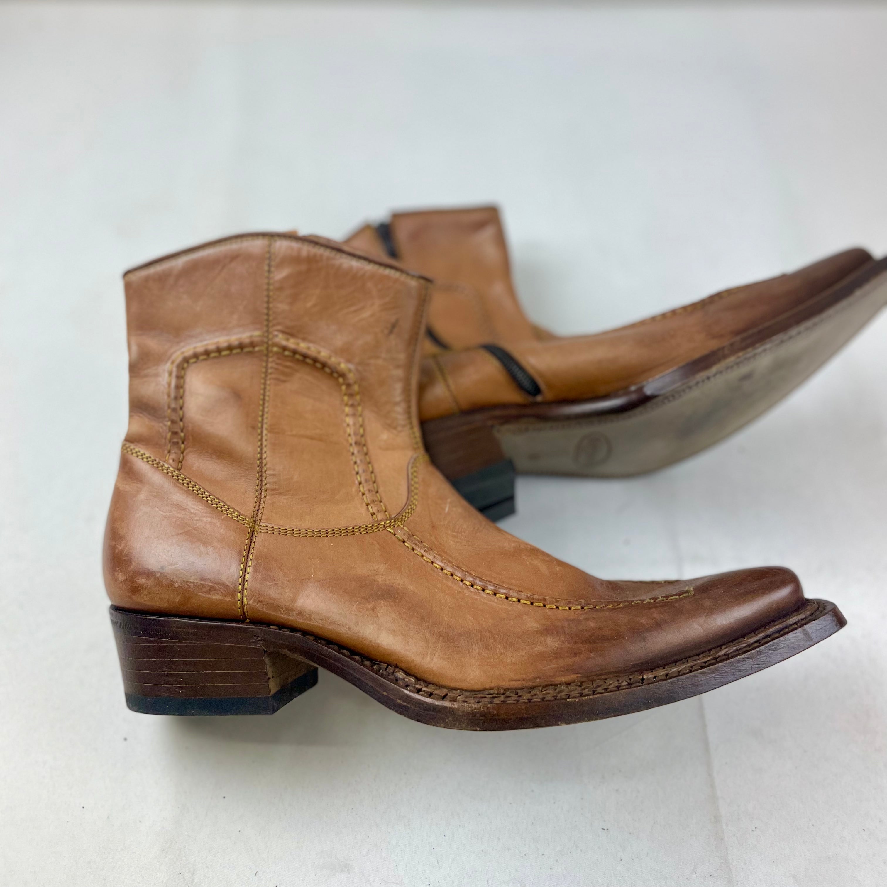 Vintage Leather Ankle Cowboy Boots