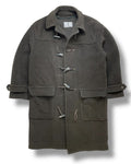 Dark brown/gray duffle coat with button details on a white background