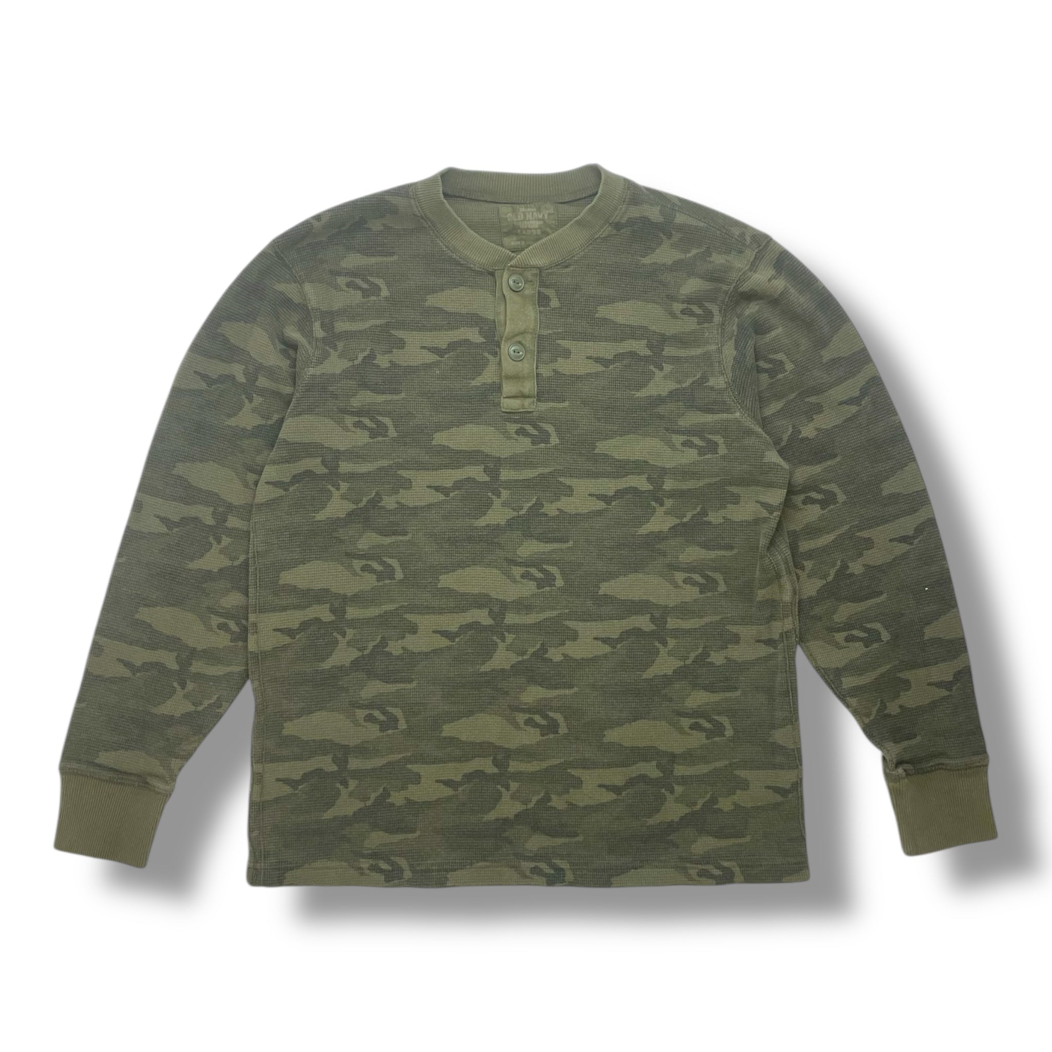 Vintage 00s Forest Waffle-Knit Henley Long Sleeve Tee