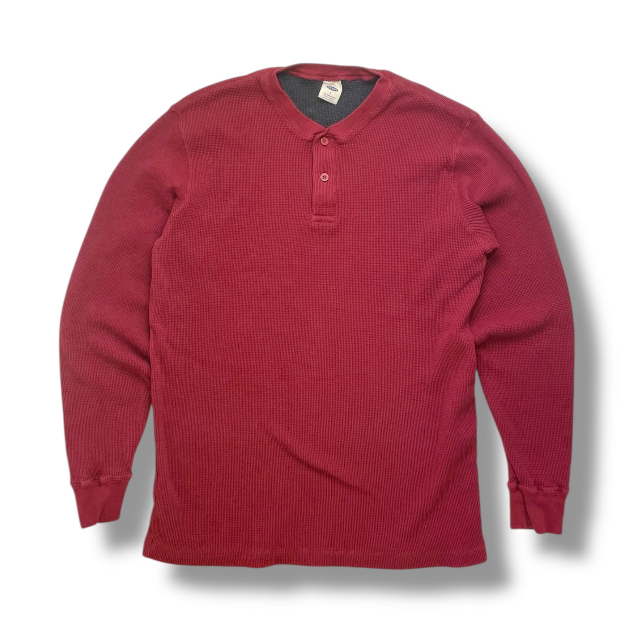 Vintage Waffle-Knit Henley Long Sleeve