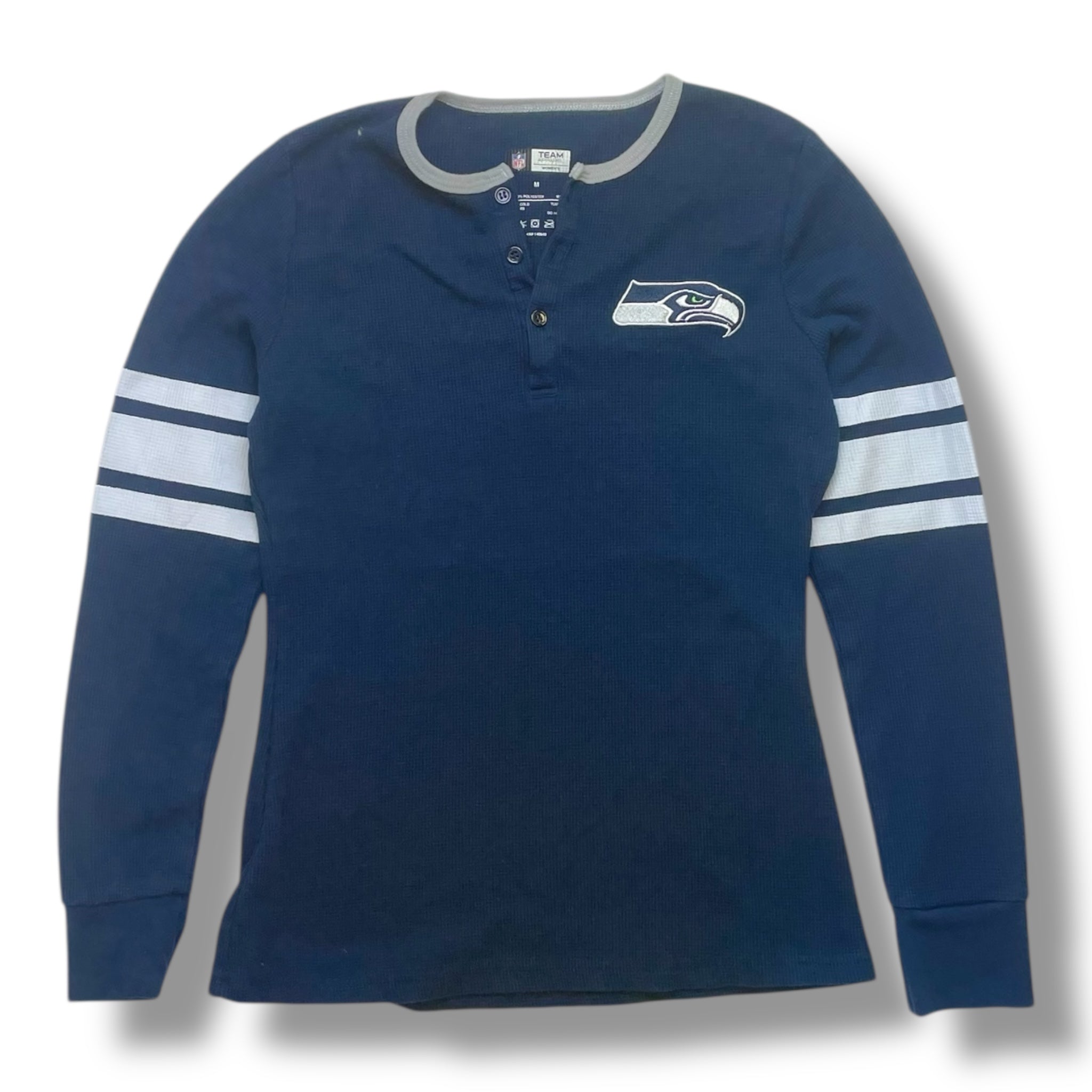 Vintage NFL Navy Seattle Seahawks Henley Long Sleeve T-Shirt