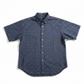 Navy checkered shirt with brand logo on a white background