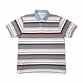 Striped polo shirt with a brand logo on a white background