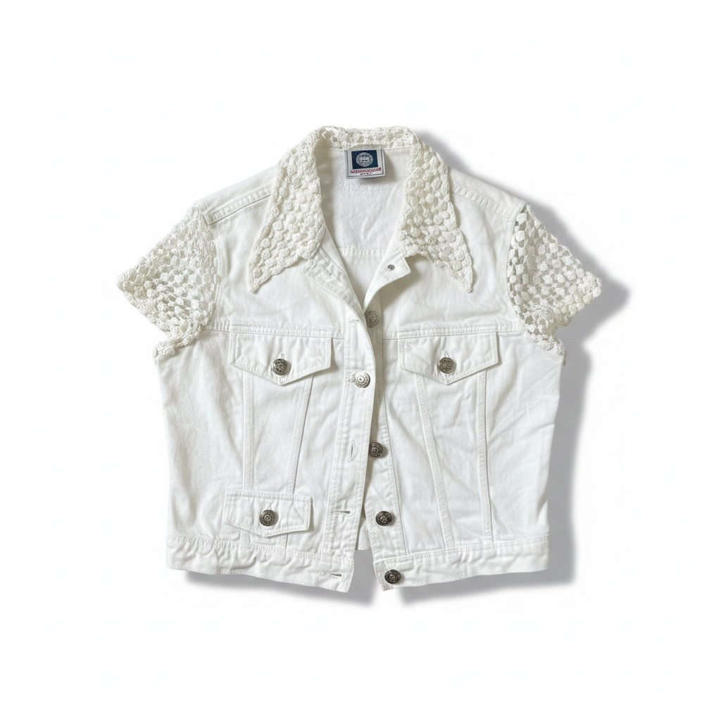 Vintage Denim Vest With Crochet Details