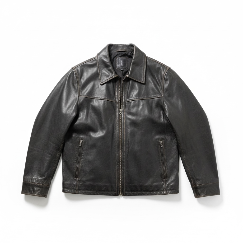 Vintage Straight Zip Leather Jacket