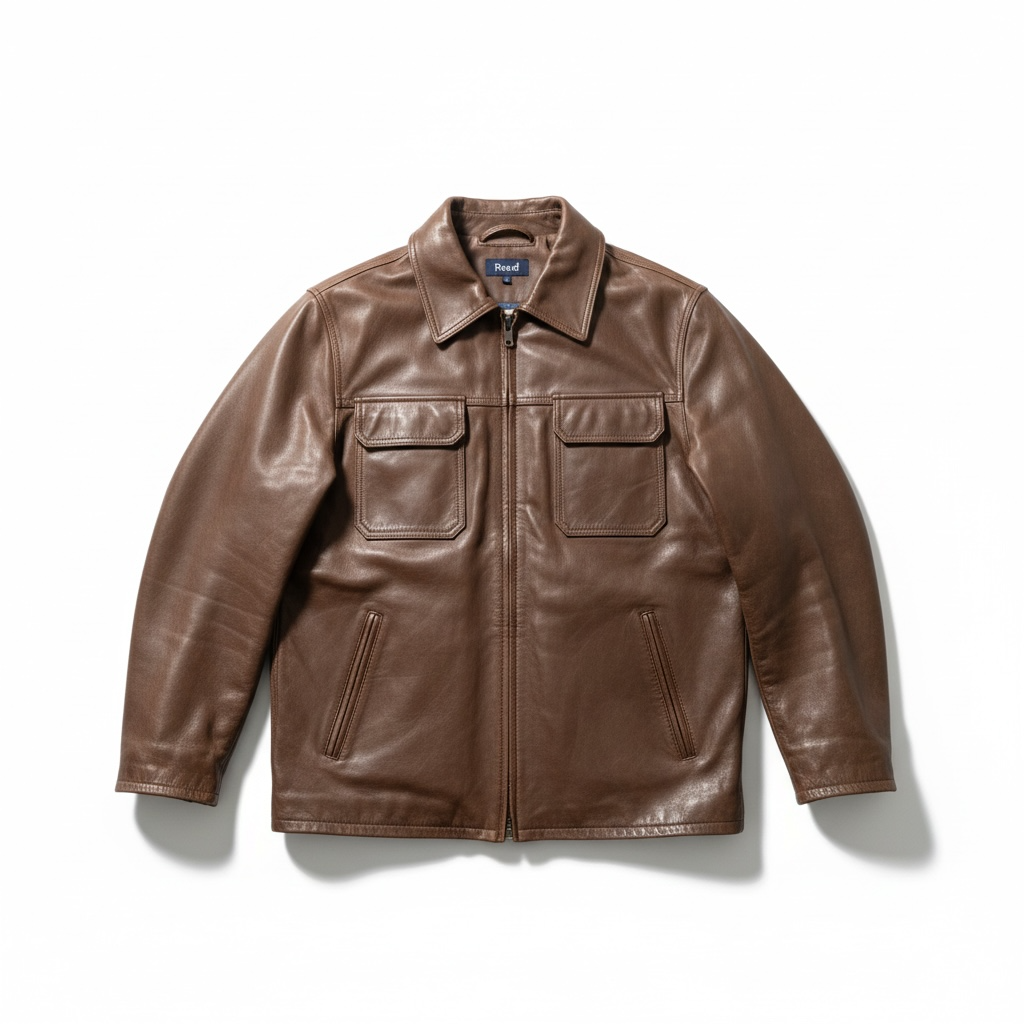 Vintage Straight-zip Leather Jacket