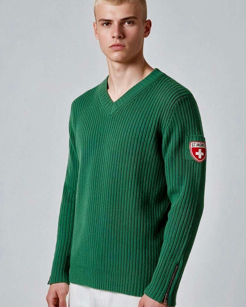 Vintage Y2K Ribbed Military-Inspired Knit Sweater