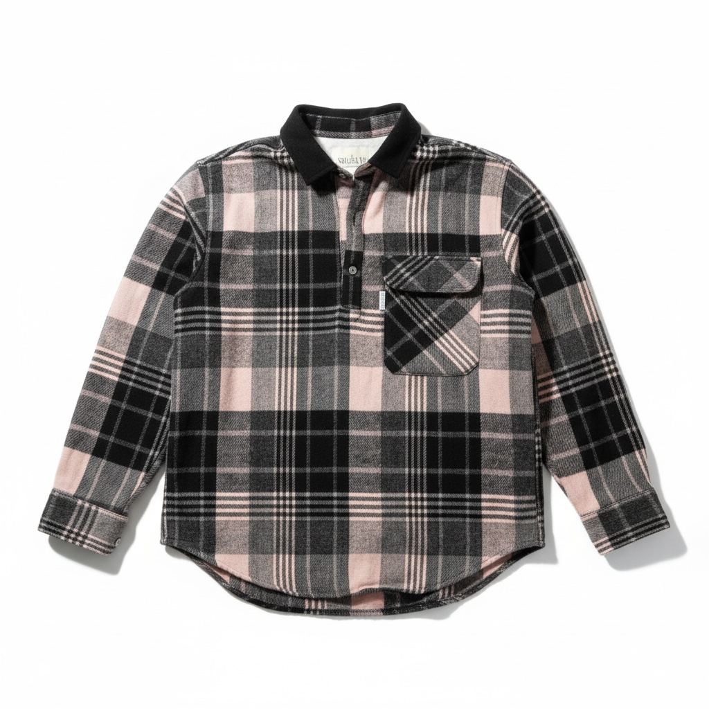 Vintage Plaid Flannel Quarter-Button Shirt